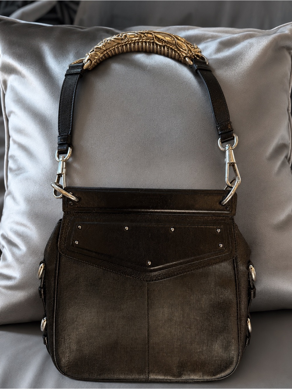 Yves Saint Laurent Black Canvas and Leather Rive Gauche